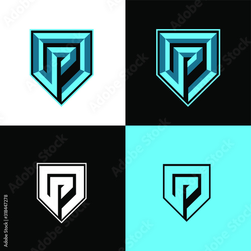 p initial shield sport logo design
