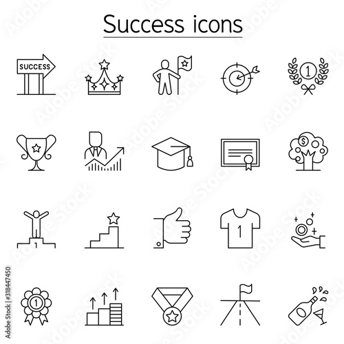 Success icon set in thin line style