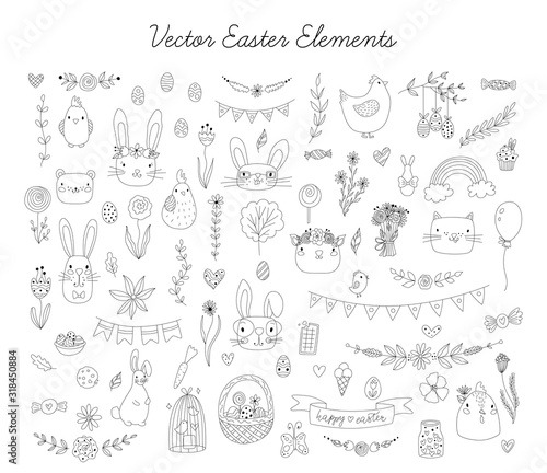 Canvas Print vector easter element set in line art