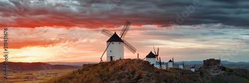 Windmill sunset panorama photo
