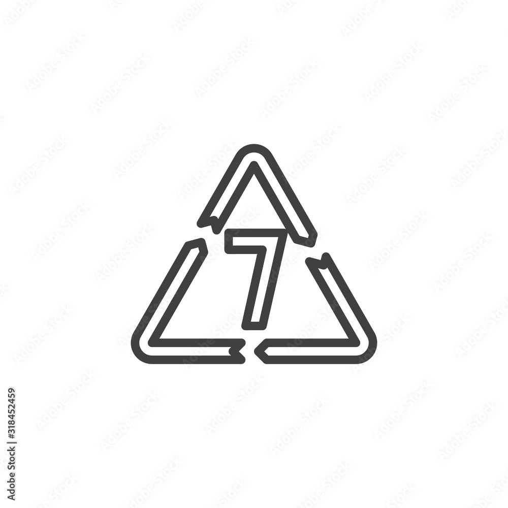 Number 7, industrial marking plastic line icon. linear style sign for mobile concept and web design. Other plastic products outline vector icon. Symbol, logo illustration. Vector graphics Number 7, industrial marking plastic line icon. linear style sign for mobile concept and web design. Other plastic products outline vector icon. Symbol, logo illustration. Vector graphics