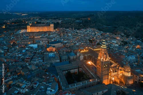 Aerial view of Toledo Cathedral at night