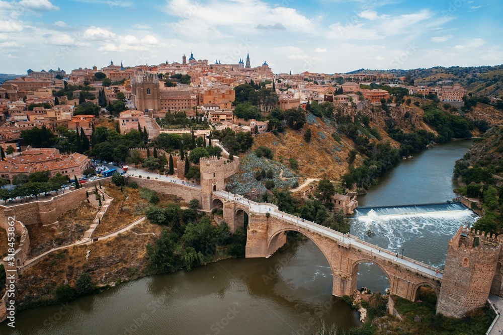 Aerial view of Toledo skyline bridge