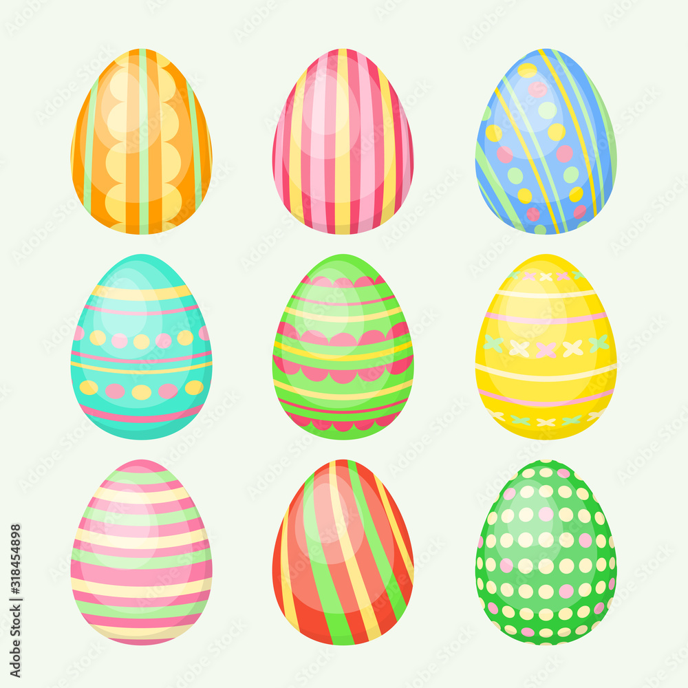 Set of colorful Easter eggs.Cartoon vector illustration