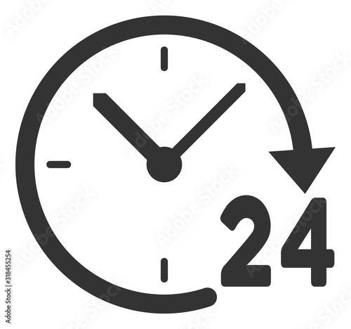 24 hours clock vector icon. Flat 24 hours clock symbol is isolated on a white background.