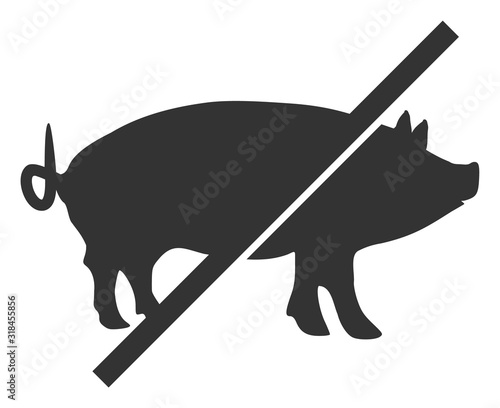 No pork vector icon. Flat No pork symbol is isolated on a white background.