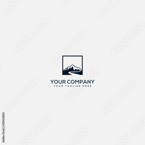 simple landscape mountain and river logo design