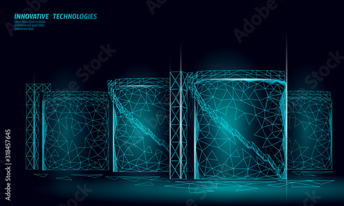 Oil tank fuel container. Gasoline refinery plant industry. Energy technology 3D low poly business concept. Chemical petrol production design vector illustration