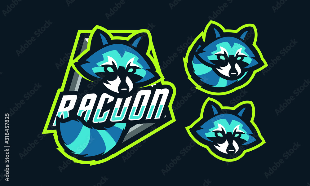 Raccoon mascot logo design for sport or e-sport logo team isolated on dark background Raccoon mascot logo design for sport or e-sport logo team isolated on dark background