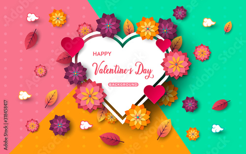 Happy Valentines Day Background with Heart and Flower. Vektor Illustration