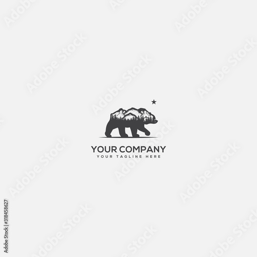 bear and mountain mascot logo, bear and landscape, outdoor