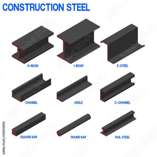 set of isometric construction steel on white background.