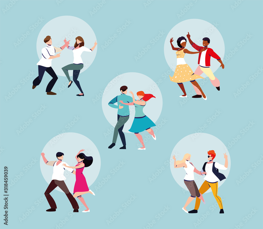 Fototapeta premium set of people dancing party, dancing club, music and nightlife