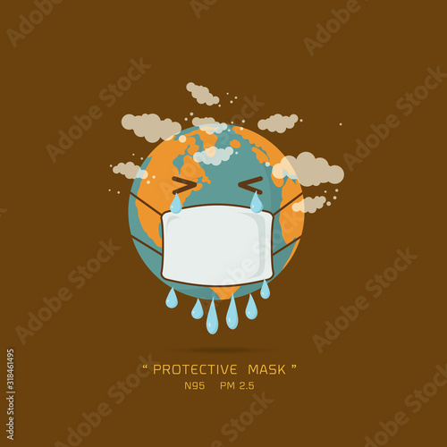 Earth wearing pollution mask