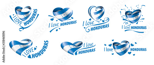 National flag of the Honduras in the shape of a heart and the inscription I love Honduras. Vector illustration