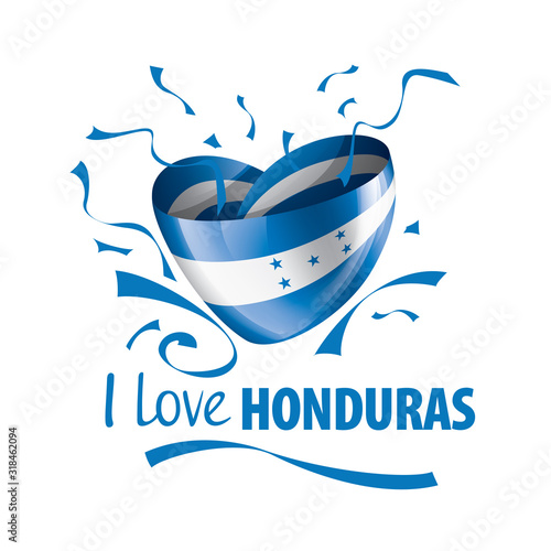 National flag of the Honduras in the shape of a heart and the inscription I love Honduras. Vector illustration