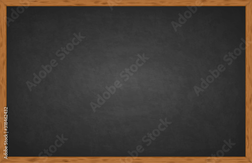 Rubbed out dirty chalkboard. Realistic black chalkboard with wooden frame isolated on white background. Empty school chalkboard for classroom or restaurant menu. Template blackboard for design photo