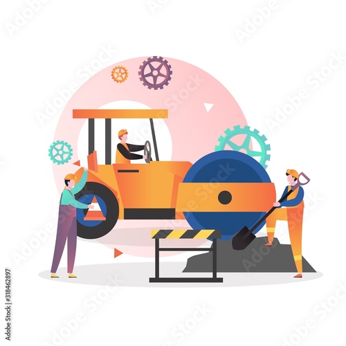 Asphalt paving services vector concept for web banner, website page