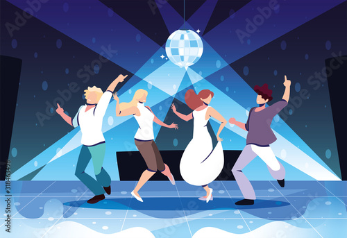 group of people dancing in nightclub, party, dancing club, music and nightlife