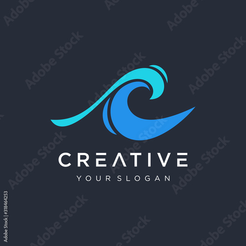 Letter C with Wave Logo Template. C letters water concept vector