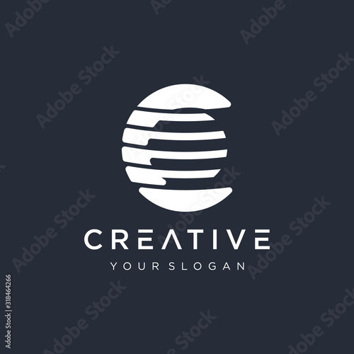 letter C with Global World Logo. Cargo Logistics Logo. - vector