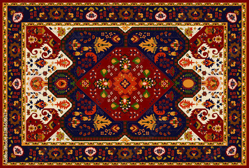 Persian carpet original design, tribal vector texture. Easy to edit and change a few colors by swatch window.