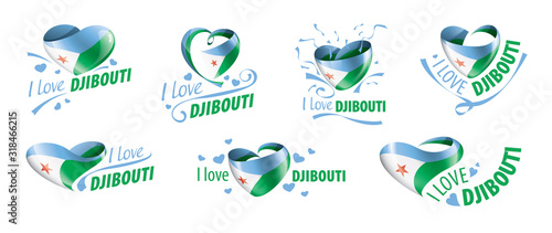 National flag of the Djibouti in the shape of a heart and the inscription I love Djibouti. Vector illustration
