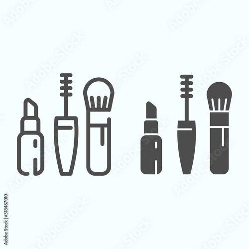 Cosmetics line and solid icon. Brush, ink and pomade vector illustration isolated on white. Make up cosmetics outline style design, designed for web and app. Eps 10.