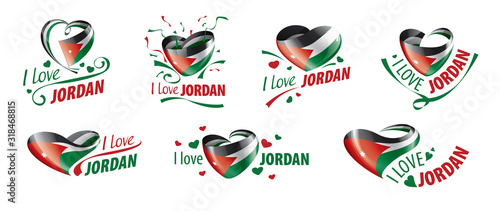 National flag of the Jordan in the shape of a heart and the inscription I love Jordan. Vector illustration