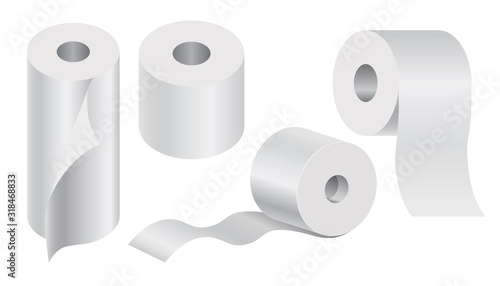 White toilet paper rolls and kitchen towel mock up set
