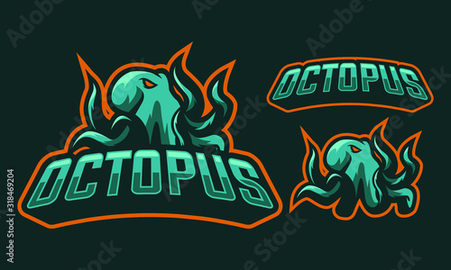 Octopus mascot logo design for sport or e-sport logo isolated on dark background