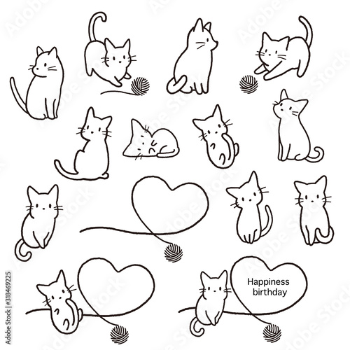 Simple and cute cat illustration material,