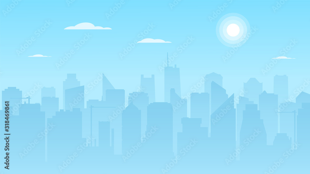 Panorama urban modern buildings. Cityscape. Skyscrapers. City skyline. Vector illustration in flat style Panorama urban modern buildings. Cityscape. Skyscrapers. City skyline. Vector illustration in flat style