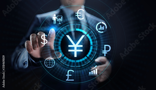 YEN symbol Forex trading currency exchange business finance concept.