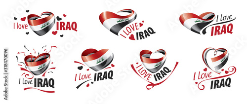 National flag of the Iraq in the shape of a heart and the inscription I love Iraq. Vector illustration