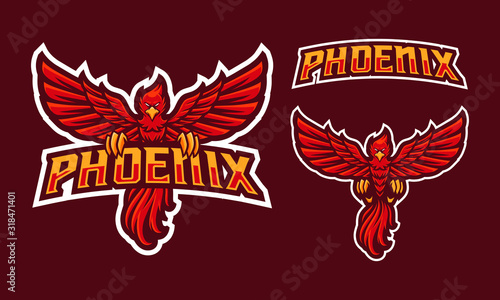 Phoenix mascot logo design for sport or e-sport logo isolated on dark background