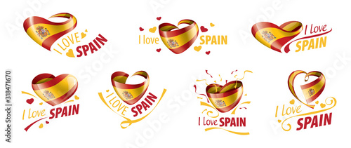 National flag of the Spain in the shape of a heart and the inscription I love Spain. Vector illustration