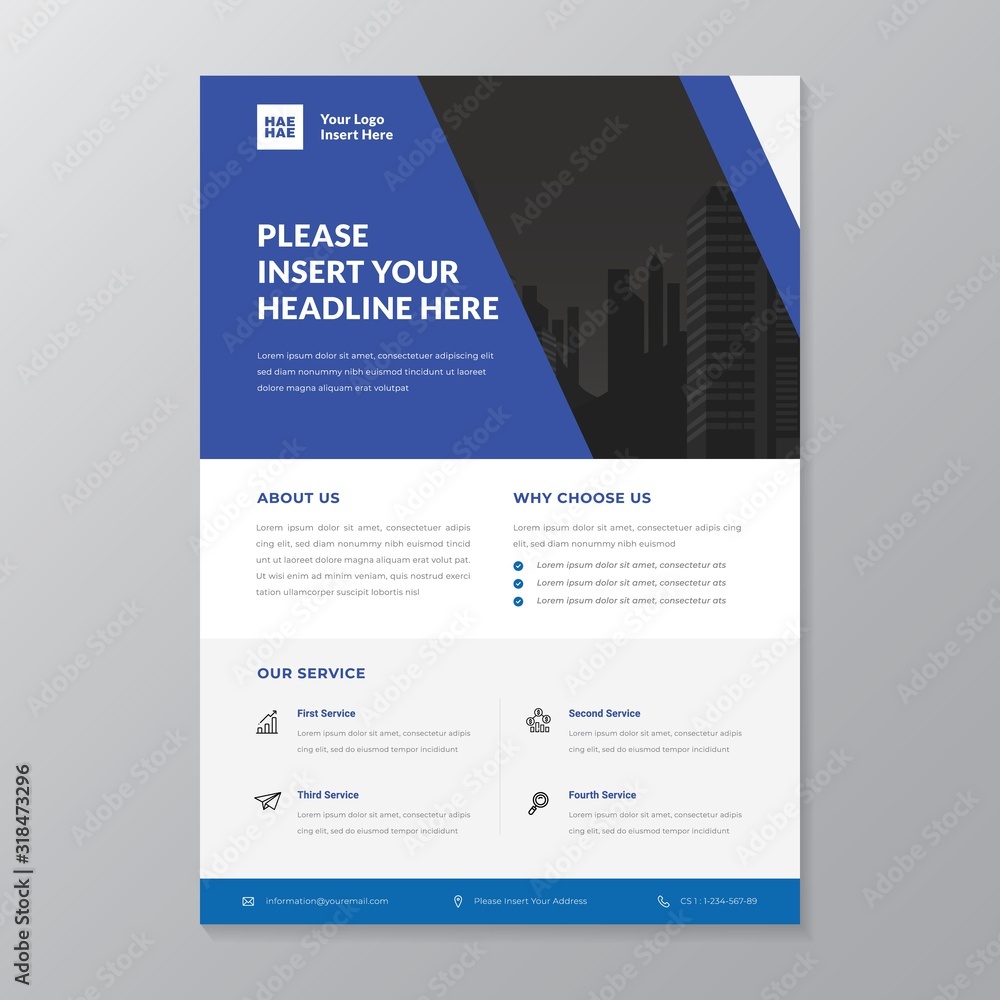 A4 modern elegant business template flayer poster pamphlet brochure with space for photo background in blue, grey and white color cmyk ready to print vector editable layer A4 modern elegant business template flayer poster pamphlet brochure with space for photo background in blue, grey and white color cmyk ready to print vector editable layer