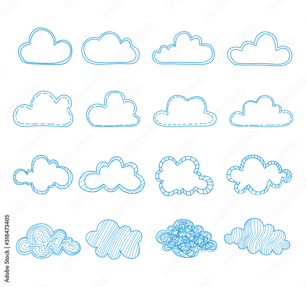 Set of cloud hand drawn on white background. Set of cloud hand drawn on white background.