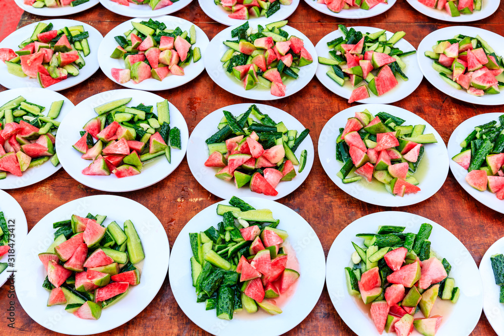 Red radish and peanut with cucumber cold dish,Chinese food. Red radish and peanut with cucumber cold dish,Chinese food.