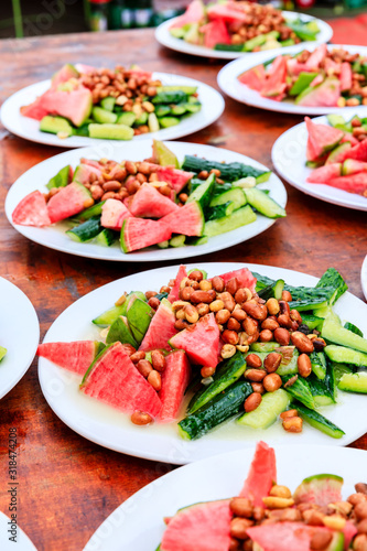 Red radish and peanut with cucumber cold dish,Chinese food.