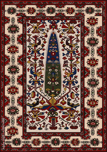 Persian carpet original design, tribal vector texture. Easy to edit and change a few colors by swatch window.