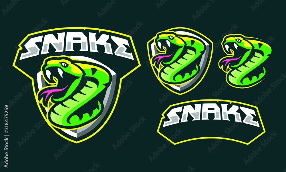 Snake mascot logo design for sport/ e-sport logo design isolated on dark  background Stock Vector | Adobe Stock