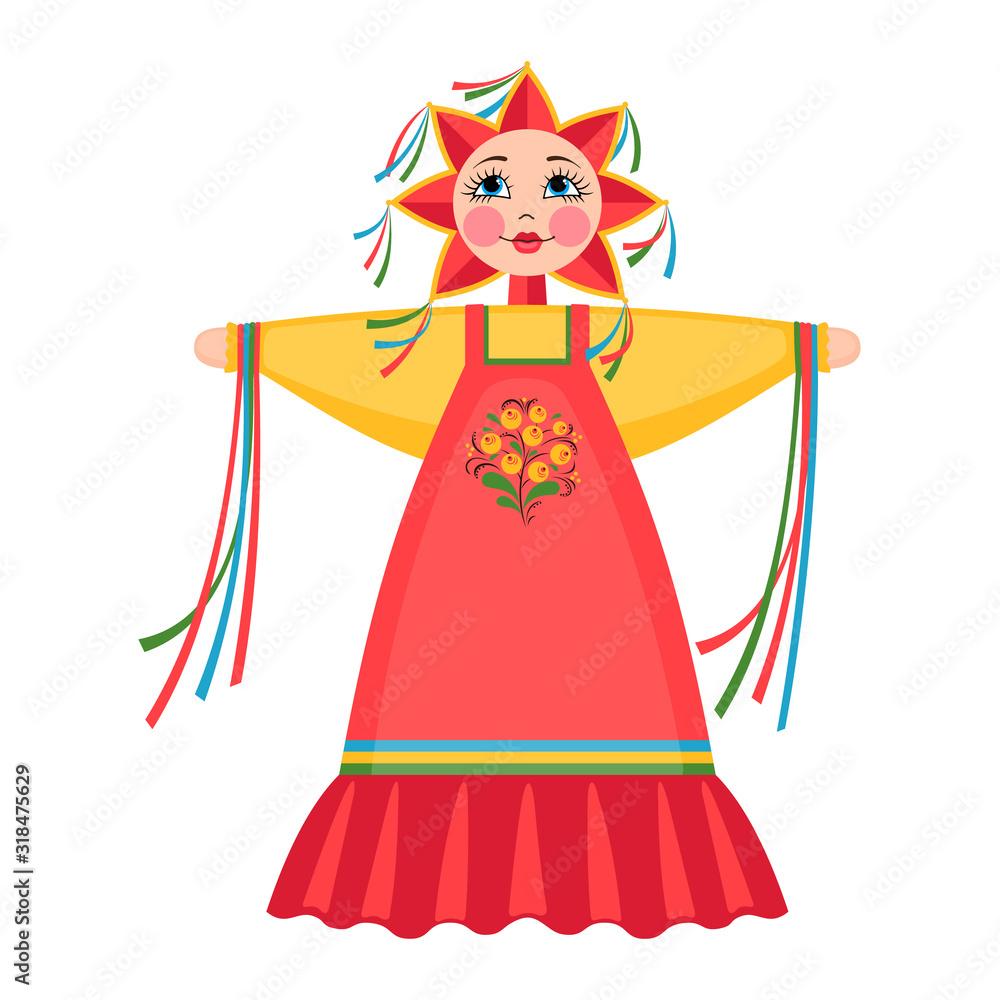 Maslenitsa doll vector icon in flat style isolated on white background for slavic traditional russian winter festival.
