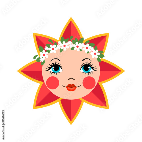 Cute sun vector icon in flat style isolated on white background as a symbol of Maslenitsa or Shrovetide.
