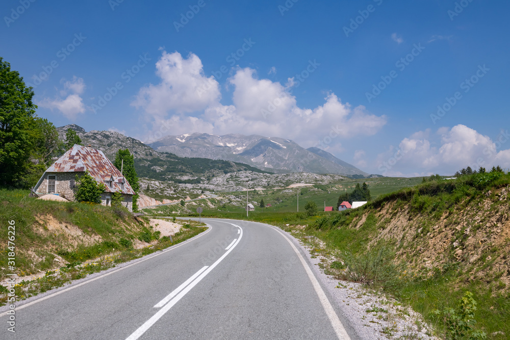 Landscape with a village and a road in the north Montenegro