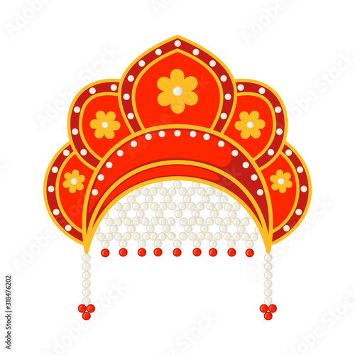 Vector russian national heardress Kokoshnik icon in flat style isolated on white background.