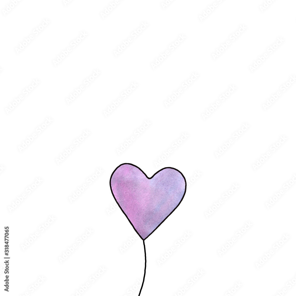 Pink watercolor balloon in shape of heart isolated on white background. Symbol of love, romance. Simple illustration for Valentines day, birthday, wedding, greeting card, web. Doodle hand drawn Pink watercolor balloon in shape of heart isolated on white background. Symbol of love, romance. Simple illustration for Valentines day, birthday, wedding, greeting card, web. Doodle hand drawn