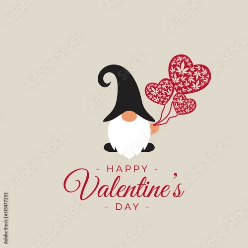 Valentine Gnome with heart and marijuana leaves vector illustration