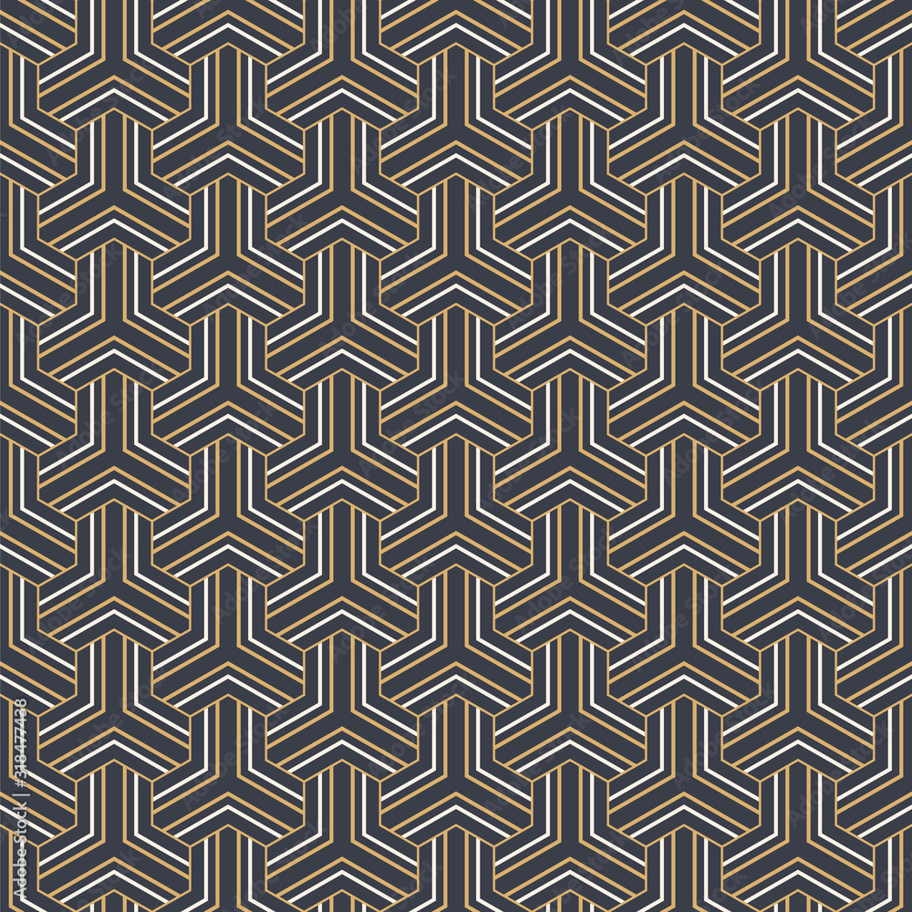 Abstract seamless pattern. Geometric tiles with triple weaving elements.